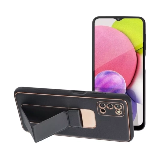 Silikonové pouzdro Forcell Leather Kickstand na mobil Samsung Galaxy A03s Černé se stojánkem