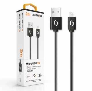 Datový kabel s konektorem Micro USB ALIGATOR 2A černý 2m