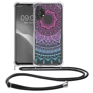 Pevné silikonové pouzdro kwmobile Crossbody na mobil Samsung Galaxy A13 s popruhem - indian sun