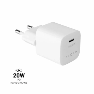 Rychlá nabíječka do sítě FIXED Mini - Power Delivery 20W - USB-C výstup, bez kabelu (lze použít i pro iPhone 12 / 13 / 14 / 15)