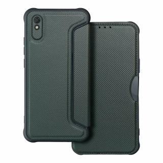 Ultimátní flip pouzdro RAZOR Coolcase Carbon na mobil Xiaomi Redmi 9A / 9AT tmavě zelené