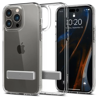 Bytelné silikonové pouzdro SPIGEN ULTRA HYBRID "S" na mobil Apple iPhone 14 Pro Čiré se stojánkem