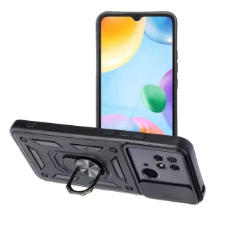 Odolné pouzdro Armor CamShield na mobil Xiaomi Redmi 10C černé s krytkou fotoaprátů a stojánkem