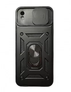 Odolné pouzdro Armor CamShield na mobil Xiaomi Redmi 9A / 9AT černé s krytkou fotoaprátů a stojánkem
