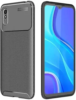 Silikonové pouzdro Premium Coolcase Carbon na mobil Xiaomi Redmi 9A / 9AT Černé