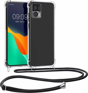 Pevné silikonové pouzdro kwmobile Crossbody na mobil Motorola Edge 30 Neo čiré s popruhem