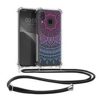 Pevné silikonové pouzdro kwmobile Crossbody na mobil Samsung Galaxy A40 Indian sun - čiré s popruhem