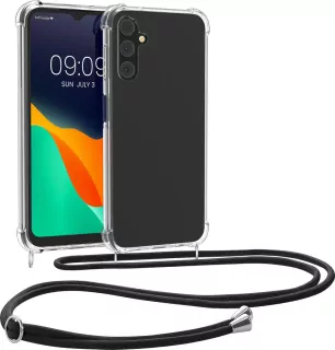 Pevné silikonové pouzdro kwmobile Crossbody na mobil Samsung Galaxy A14 5G / LTE s popruhem přes rameno - čiré