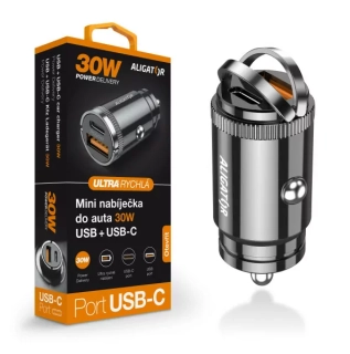 Rychlá autonabíječka ALIGATOR CL ALIGATOR PD30W USB a USB-C výstup, bez kabelu