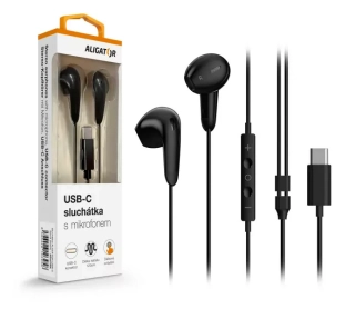 Handsfree sluchátka do uší s USB-C konektorem, ALIGATOR AE007 Cool Music, černá (kompatibilní s iPhone 15 a vyšší)