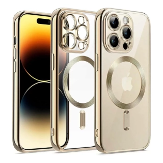 Silikonové pouzdro Nexeri na mobil Apple iPhone 14 Pro s podporou MagSafe a ochranou čoček fotoaparátu - zlatavé