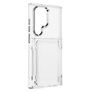 Silikonové pouzdro FORCELL F-PROTECT Crystal Pocket na mobil Samsung Galaxy S24 Ultra čiré se slotem na platební kartu