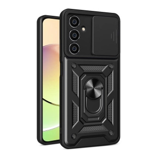 Odolné pouzdro Armor CamShield - Samsung Galaxy S23 FE černé s krytkou fotoaprátů a stojánkem