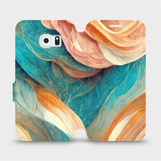 Knížkové flip pouzdro Mobiwear - Samsung Galaxy S6 Edge - VP36S Azurový a oranžový mramor - VÝPRODEJ