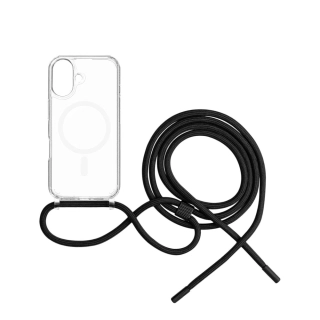 FIXED MagPure Neck Crossbody pouzdro s MagSafe a černou šňůrkou na krk pro Apple iPhone 16 Plus