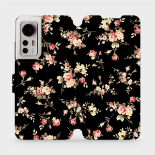 Knížkové flip pouzdro Mobiwear - Xiaomi 12 - VD02S Květy na černé - VÝPRODEJ