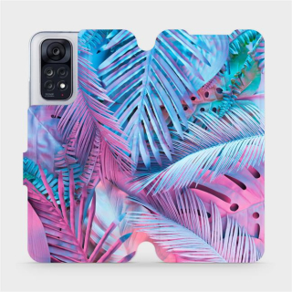 Knížkové flip pouzdro Mobiwear - Xiaomi Redmi Note 11S - MG10S Fialové a modré listy - VÝPRODEJ