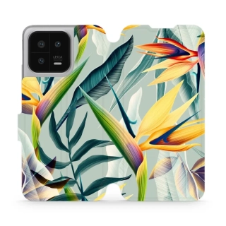 Knížkové flip pouzdro Mobiwear - Xiaomi 13 - MC02S Žluté velké květy a zelené listy - VÝPRODEJ