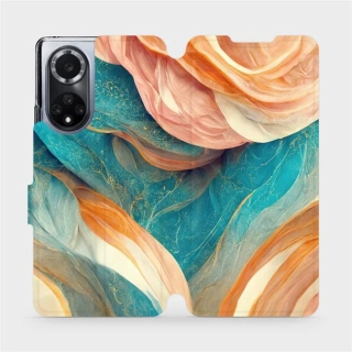 Knížkové flip pouzdro Mobiwear - Huawei Nova 9 - VP36S Azurový a oranžový mramor - VÝPRODEJ