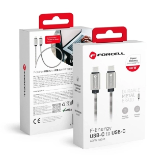 Datový kabel FORCELL F-ENERGY Metal C237 USB-C na USB-C 60W 1m – stříbrný