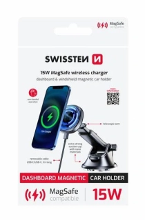 Swissten MAGNETICKÝ DRŽÁK DO AUTA S BEZDRÁTOVÝM NABÍJENÍM 15W DASHBOARD (KOMPATIBILNÍ S MAGSAFE)
