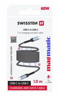 Swissten MAGNETICKÝ DATOVÝ KABEL SAMONAVÍJECÍ USB-C / USB-C 1 M