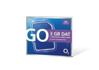 Předplacená SIM karta O2 s kreditem 50 Kč + 3GB DAT + 100 min. volání