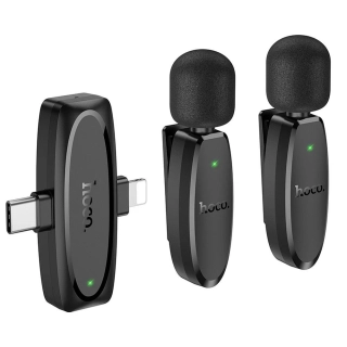 Bezdrátové klopové mikrofony HOCO L15 – 2× mikrofon, Lightning/USB-C