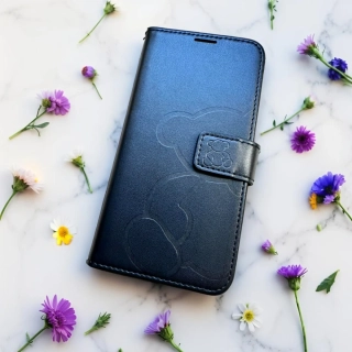 Flipové pouzdro MEZZO Book – iPhone 16e / iPhone 17e, medvídek, černé