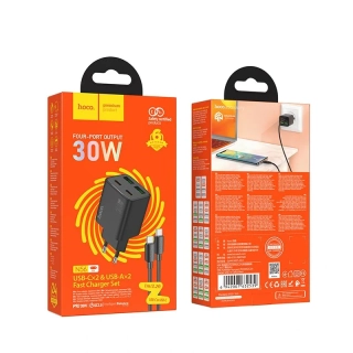 Síťová nabíječka Hoco N56 30W 4×USB + kabel USB-C černá