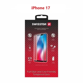 Tvrzené sklo na mobil Apple iPhone 17 Rámeček - Swissten Full Glue, černý rámeček