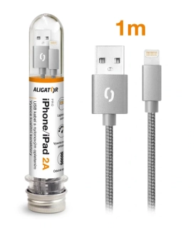 Datový kabel ALIGATOR TUBA 2A – iPhone lightning šedý