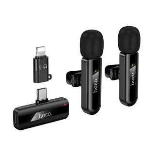 Bezdrátový klopový mikrofon Hoco L20A Lightning USB-C černý