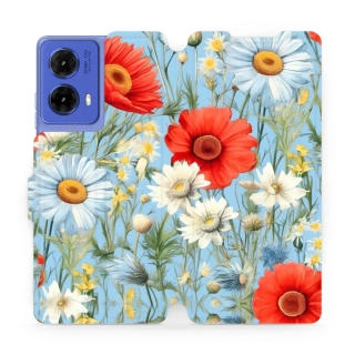 Knížkové flip pouzdro Mobiwear - Motorola Moto G85 5G -  VP44S Červené a bílé květy - VÝPRODEJ
