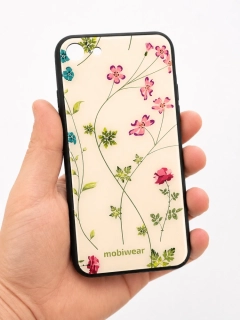 Lesklý kryt Mobiwear Glossy - Apple iPhone SE 2020 - G035G - Tenké rostlinky s květy - posunutý potisk