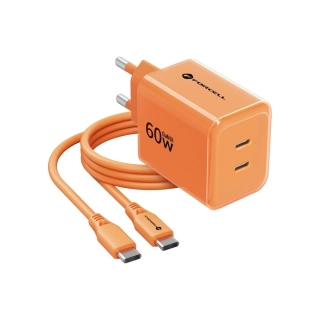 Rychlá nabíječka Forcell F-Energy GaN III 60W 2× USB-C + kabel oranžová