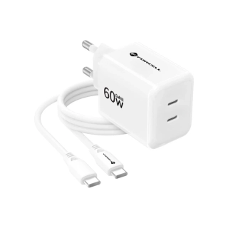 Rychlá nabíječka Forcell F-Energy GaN III 60W 2× USB-C + kabel bílá