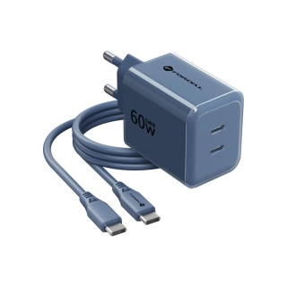 Rychlá nabíječka Forcell F-Energy GaN III 60W 2× USB-C + kabel modrá