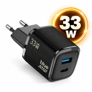 Nabíječka Blue Star Nano GaN 33W USB-C + USB-A PD QC4.0 černá