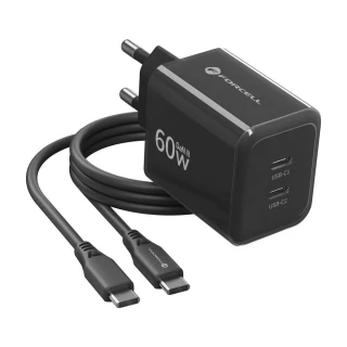 Nabíječka GaN 60W 2x USB-C Forcell F-Energy VT-60 + kabel USB-C, černá