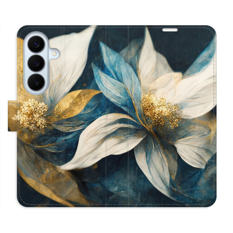 Flip pouzdro iSaprio - Samsung Galaxy S26+ - Gold Flowers s kapsičkami na karty