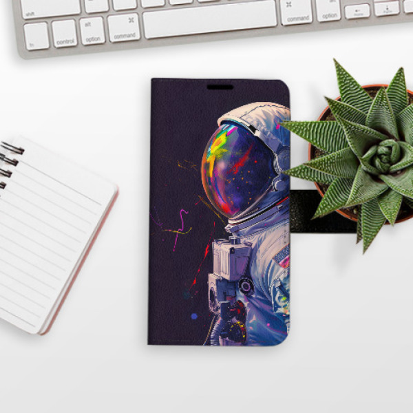 Flip pouzdro iSaprio - Apple iPhone 17 Pro - Neon Astronaut 02 s kapsičkami na karty