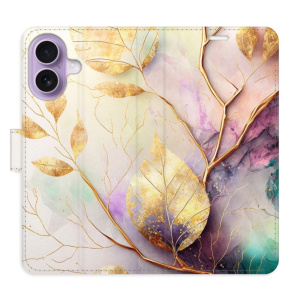 Flip pouzdro iSaprio - Apple iPhone 17 - Gold Leaves 02 s kapsičkami na karty
