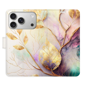 Flip pouzdro iSaprio - Apple iPhone 17 Pro - Gold Leaves 02 s kapsičkami na karty
