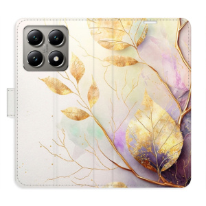Flip pouzdro iSaprio - Xiaomi 14T Pro - Gold Leaves 02 s kapsičkami na karty