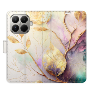 Flip pouzdro iSaprio - Xiaomi 15T Pro - Gold Leaves 02 s kapsičkami na karty