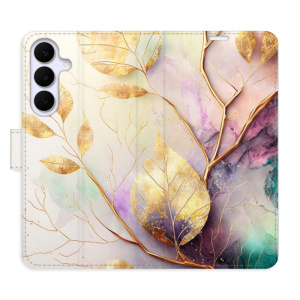 Flip pouzdro iSaprio - Samsung Galaxy S25 FE - Gold Leaves 02 s kapsičkami na karty