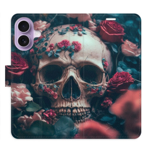 Flip pouzdro iSaprio - Apple iPhone 17 - Skull in Roses 02 s kapsičkami na karty