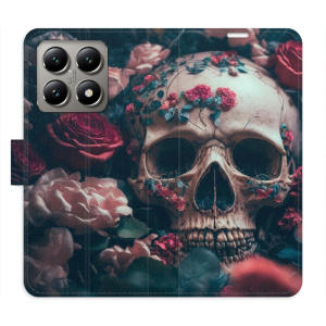 Flip pouzdro iSaprio - Xiaomi 14T Pro - Skull in Roses 02 s kapsičkami na karty