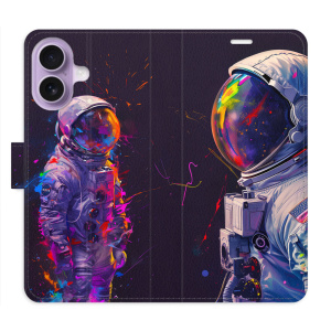 Flip pouzdro iSaprio - Apple iPhone 17 - Neon Astronaut 02 s kapsičkami na karty